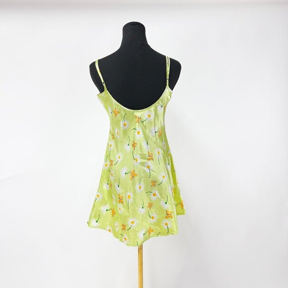 FLORAL SATIN GREEN DRESS SUMMER MINI DRESS - Picture 7 of 9